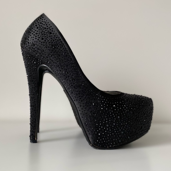 Paprika | Black Rhinestone Studded Stiletto Heels - Picture 2 of 13